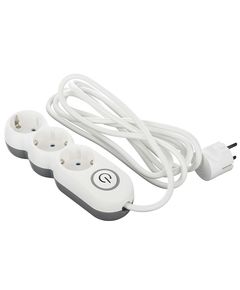 Extension cable 2E 3 Ways socket, with children protection. H05VV-F 3G*1.0mm, 3m, white, suitable for vertical mounting