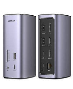 USB-C ჰაბი UGREEN CM555 (90325), Type-C Docking Station, HDMI, USB, Ethernet, SD/TF, 3.5mm, Gray  - Primestore.ge
