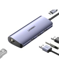 USB hub UGREEN CM252 (60719), USB, RJ45, Micro USB, Gray