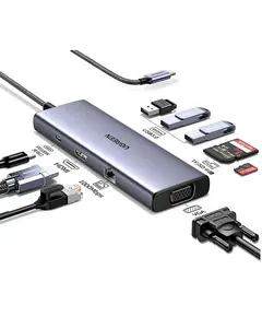 USB hub UGREEN CM498 (15600), USB-C, USB, HDMI, VGA, RJ45, SD, TF, Hub, Gray