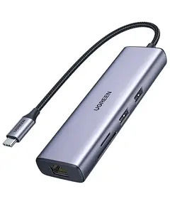 USB ჰაბი UGREEN CM512 (90568), USB-C, USB, HDMI, RJ45, SD, TF, Hub, Gray  - Primestore.ge