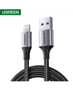 USB კაბელი UGREEN US291 (60156) USB 2.0 A to Apple Lightning Cable Nickel Plating Aluminum Braid 1m (Black)  - Primestore.ge