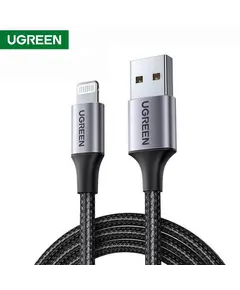 USB კაბელი UGREEN US291 (60156) USB 2.0 A to Apple Lightning Cable Nickel Plating Aluminum Braid 1m (Black)  - Primestore.ge