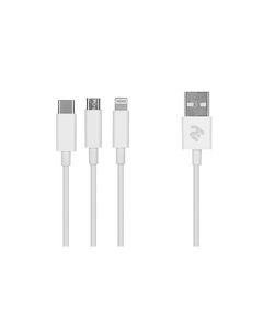 USB cable 2E USB 3 in 1 Micro / Lightning / Type C, 5V / 2.4A, White, 1.2m