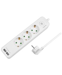 Power extension Logilink LPS248U Socket Outlet 3-Way + Switch + 2xUSB-A 1.5m White