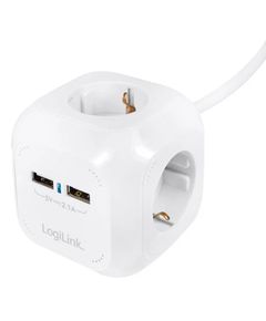 Adapter Logilink LPS227 Power Cube 4-Way + 2xUSB-A 1.4m white
