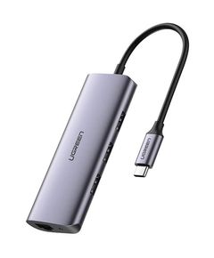 Multifunction adapter UGREEN 60718, USB-C to 3 x USB 3.0 + RJ45 + Micro USB, Multifunction Adapter, Gray