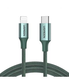 USB cable UGREEN US304 (80564), 87W, MFi, USB-C to Lightning, 1m, Midnight Green
