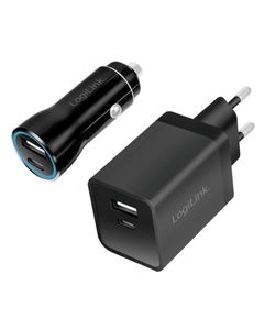 Adapter Logilink PA0300 USB travel charger set vehicle & socket charger 1x USB-A 1x USB-C 15 W black
