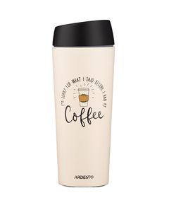 თერმოსი Ardesto Travel mug Coffee Time, 450ml, stainless steel, beige  - Primestore.ge
