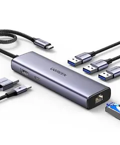 USB-C hub UGREEN CM512 (15598), Type-C, USB, HDMI, Lan, PD, Hub, Gray