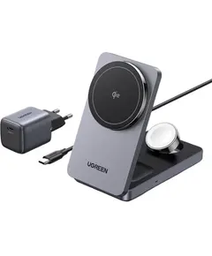უსადენო დამტენი UGREEN W707 (45025) Qi2 MagFlow, 15W, Wireless Charging Station With 30W USB-C Charger, Space gray  - Primestore.ge