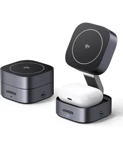 უსადენო დამტენი UGREEEN W702 (35316) MagFlow Qi2, 25W, Magnetic Foldable Charging Station, Dark Gray  - Primestore.ge
