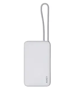 პორტატული დამტენი Aukey PB-Y53 15W 10000mAh Spark Sling Lite Slim Power Bank with Buit-in USB-C Cable - White  - Primestore.ge