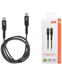 USB კაბელი 2E Сable USB-C > USB-C charge/data, 1m, 240W Type-C, Aluminum Shell, black  - Primestore.ge