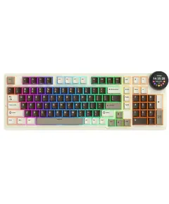კლავიატურა Royal Kludge RK N99 RGB Mechanical Keyboard, Violet Switch, Hot Swappable, Wireless, USB, Bluetooth, 2.4GHz, Mocha Grey  - Primestore.ge