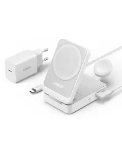 პორტატული დამტენი Anker MagGo Wireless Charging Station (15W, Foldable 3-in-1) bundle cable and charger - Primestore.ge