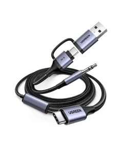 Audio adapter and charger UGREEN CM772 (45009), 60W, 2-in-1 Audio Charger Adapter And AUX, 1.5m, Black/Grey