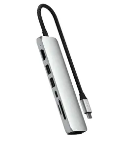 USB ჰაბი SATECHI 7-in-1 USB-C Slim Multiport Adapter with Ethernet (Silver) - Primestore.ge