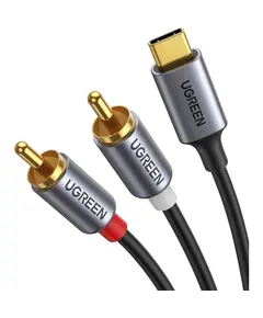 Audio Cable UGREEN CM451 (20193), Type-C Male to 2*RCA Male Audio Cable With Chip, 1.5m, Black/Grey