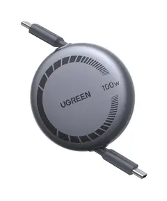 USB Cable UGREEN L531 (65905), 100W, Type-C to Type-C PD Fast Charging Retractable Cable, 1m, Grey/Black