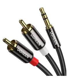UGREEN AV116 (10590) audio cable 3.5mm to 2 RCA audio cable adapter male to male 3.5mm Audio Line to dual lotus head line 2 RCA Aux Audio Cable 3m (Black)