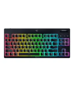 კლავიატურა Razer Keyboard mechanical BlackWidow V4 Low-profile TKL HyperSpeed, 87key, Yellow Switch, USB-A/WL/BT, EN, RGB, black - Primestore.ge