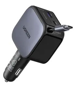 მანქანის დამტენი UGREEN EC602 (55212B) Nexode, 60W, Car Charger With Retractable Type-C Cable, Grey - Primestore.ge