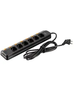 დენის გამანაწილებელი 2E Power strip with surge protection, 3m, 6xTypeF, 16A, 2xUSB-A, 1xUSB-C, black - Primestore.ge