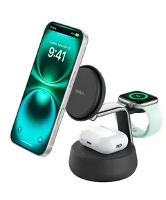 უსადენო დამტენი BELKIN 25w QI2 3-IN-1 Wireless Charging Stand, Black - Primestore.ge