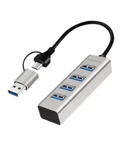 USB ჰაბი Logilink UA0455 USB 3.0 Hub 4xUSB-A 5 Gbit/s 2-in-1 connection Cable Silver - Primestore.ge