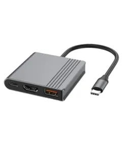ადაპტერი Gembird  A-CM-COMBO3-05 USB Type-C 3-in-1 multi-port Adapter (USB port+HDMI+USB-C video) Space Grey - Primestore.ge
