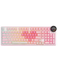 კლავიატურა Royal Kludge RKN99-PM-XH RGB Mechanical Keyboard, Cream Switch, Hot Swappable, Wireless, Type-C, Bluetooth, 2.4GHz, Pink Melody - Primestore.ge