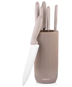 დანების ნაკრები Ardesto Knives Set with block Gemini, 7pcs, stainless steel, plastic, beige - Primestore.ge