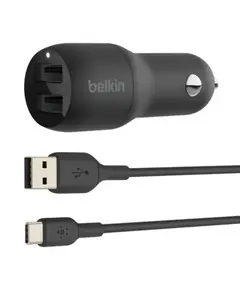 მანქანის დამტენი Belkin Car Charger 24W 2хUSB-A, cable USB-A > USB-C 1m, black - Primestore.ge