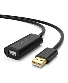 USB დამაგრძლებელი UGREEN US121 (10323) USB 2.0 Active Extension Cable with Chipset 15m (Black)  - Primestore.ge