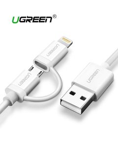 USB კაბელი UGREEN US178 (20876) USB 2.0 to Micro USB+Lightning (2 in 1) Data Cable 1M  - Primestore.ge