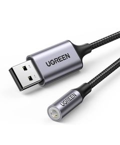 აუდიო ადაპტერი Ugreen CM477 (30757), Audio Adapter, USB to Mini Jack 3.5mm AUX, Gray  - Primestore.ge