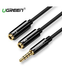 აუდიო კაბელი Ugreen AV141 (30620) Audio Cable 3.5mm Jack Microphone Splitter cable 1 Male to 2 Female black 20cm  - Primestore.ge