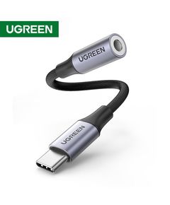 აუდიო ადაპტერი UGREEN USB-C to 3.5mm M/F Cable Aluminum Shell with Braided 10cm (Space Gray)  - Primestore.ge