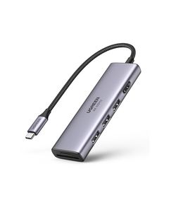 USB-C ჰაბი UGREEN CM511 (60384), 5-in-1 Adapter, USB-C Hub to 3xUSB3.0, HDMI, TF/SD, Gray  - Primestore.ge