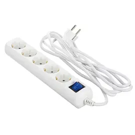 Extension cable 2E 5 ways socket, with children protection and switch. H05VV-F 3G*1.0mm, 3m, White body, blue switch