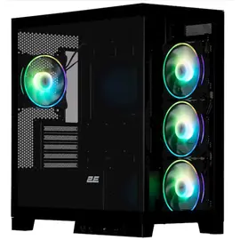 Case 2E Gaming Computer case Fantom GK701B, without PSU, 2xUSB 3.0, 1xUSB Type-C, 4x120mm ARGB, controller with remote, TG Side/Front Panel, mATX, Black