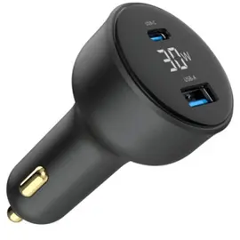 Gembird TA-UC-AC2PD30LCD-CAR-01 2-port USB CarFast Charger USB-C PD LCD 30W Black