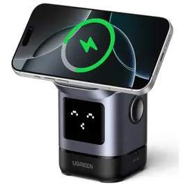 უსადენო დამტენი UGREEN Uno W709 (45775) Qi2, 15W, 2-in-1 Magnetic Wireless Charger, Black/Grey - Primestore.ge