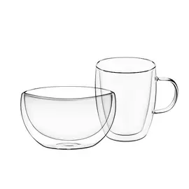 ჭიქები Ardesto Breakfast set double wall borosilicate glass mug 270 ml and bowl 500 ml  - Primestore.ge