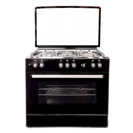 გაზქურა Oz OE 9050 BL OBig90X60B5E Coocker, 5Gas, Wok, Oven-Electric, 7Function, Turnspit, Cast Iron,90x60x85, Black, Top glass  - Primestore.ge