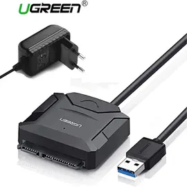 მყარი დისკის  წამკითხველი UGREEN CR108 (20611) USB 3.0 to SATA Hard Driver converter cable with 12V 2A power adapter 50CM - Primestore.ge
