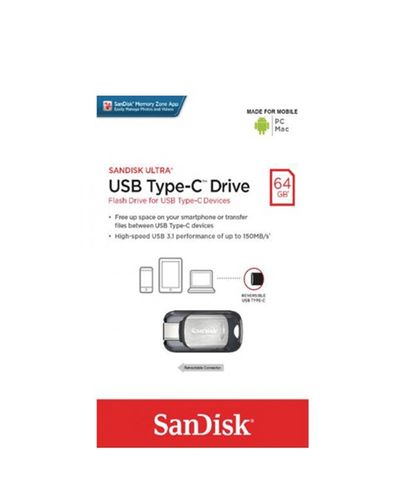 USB ფლეშ მეხსიერება SanDisk USB Type-C Drive 64GB SDCZ450-064G-G46  - Primestore.ge