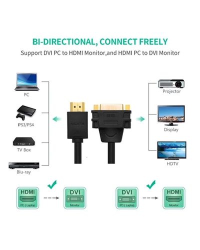 Adapter UGREEN 20136 HDMI Male to DVI Female Adapter Cable 22cm (Black) HDMI TO DVI, 3 image